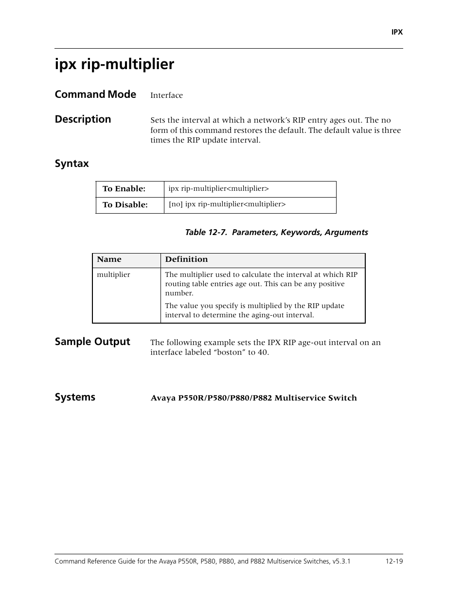 Ipx rip-multiplier, Ipx rip-multiplier -19 | Avaya Cajun P550R User Manual | Page 236 / 679