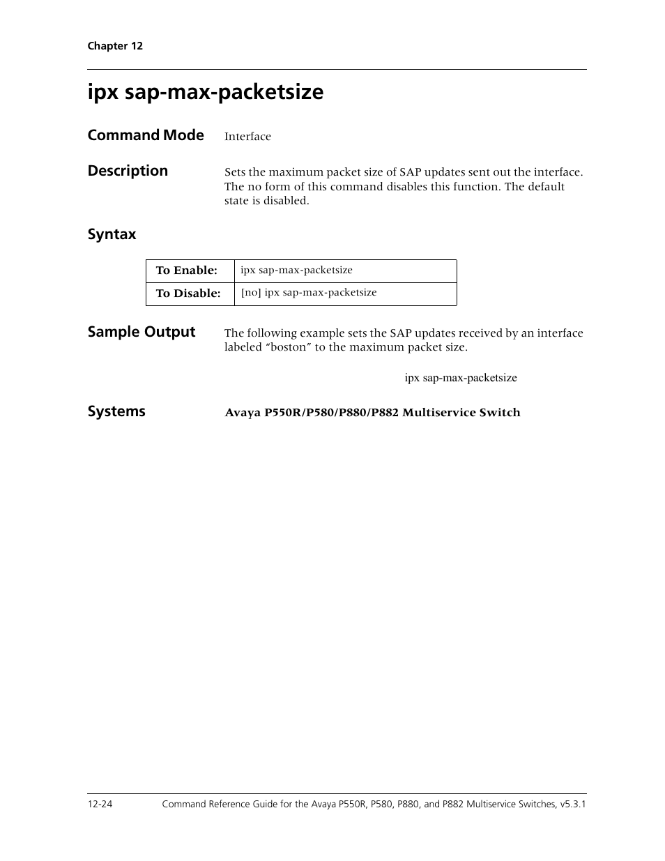 Ipx sap-max-packetsize, Ipx sap-max-packetsize -24 | Avaya Cajun P550R User Manual | Page 241 / 679