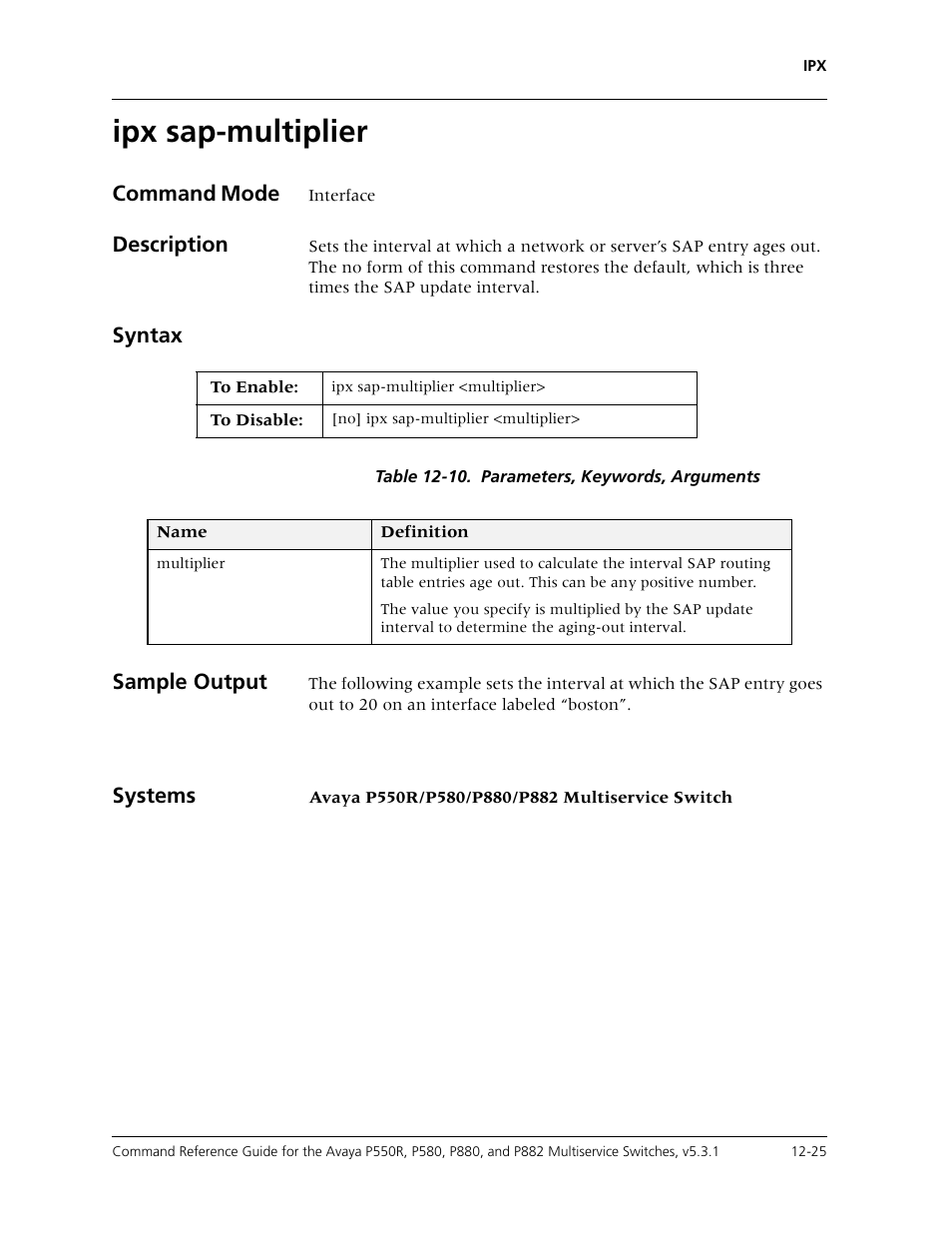 Ipx sap-multiplier, Ipx sap-multiplier -25 | Avaya Cajun P550R User Manual | Page 242 / 679