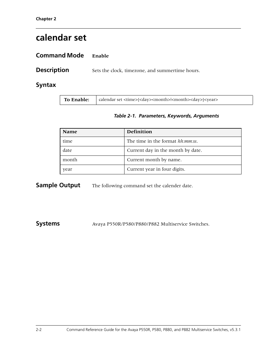 Calendar set, Calendar set -2 | Avaya Cajun P550R User Manual | Page 25 / 679