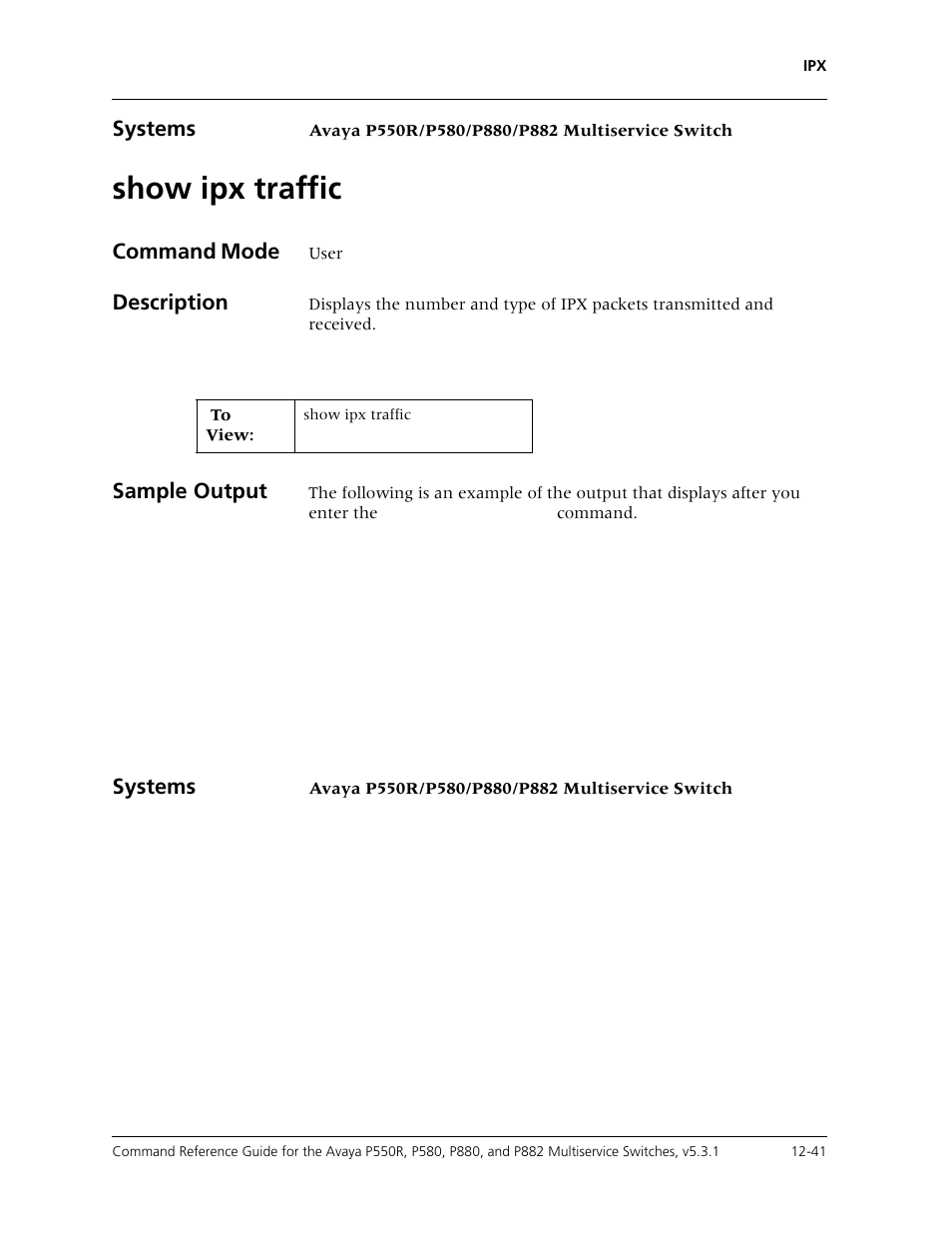 Show ipx traffic, Show ipx traffic -41 | Avaya Cajun P550R User Manual | Page 258 / 679