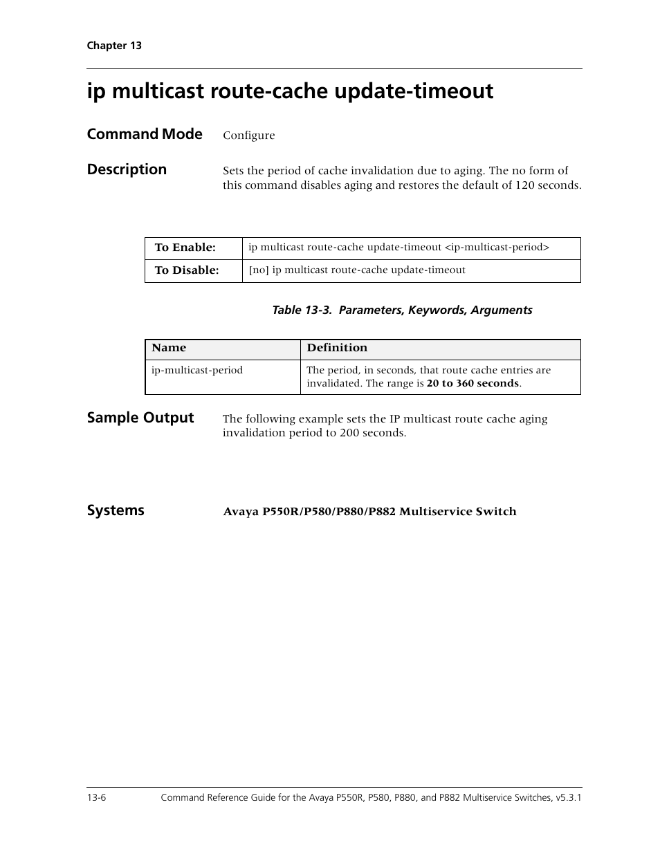 Ip multicast route-cache update-timeout, Ip multicast route-cache update-timeout -6 | Avaya Cajun P550R User Manual | Page 265 / 679