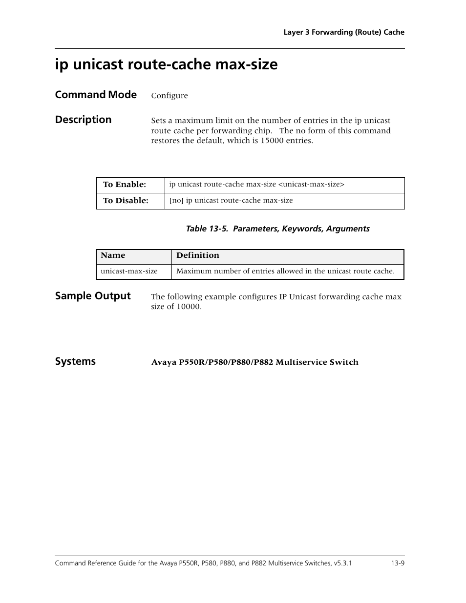 Ip unicast route-cache max-size, Ip unicast route-cache max-size -9 | Avaya Cajun P550R User Manual | Page 268 / 679