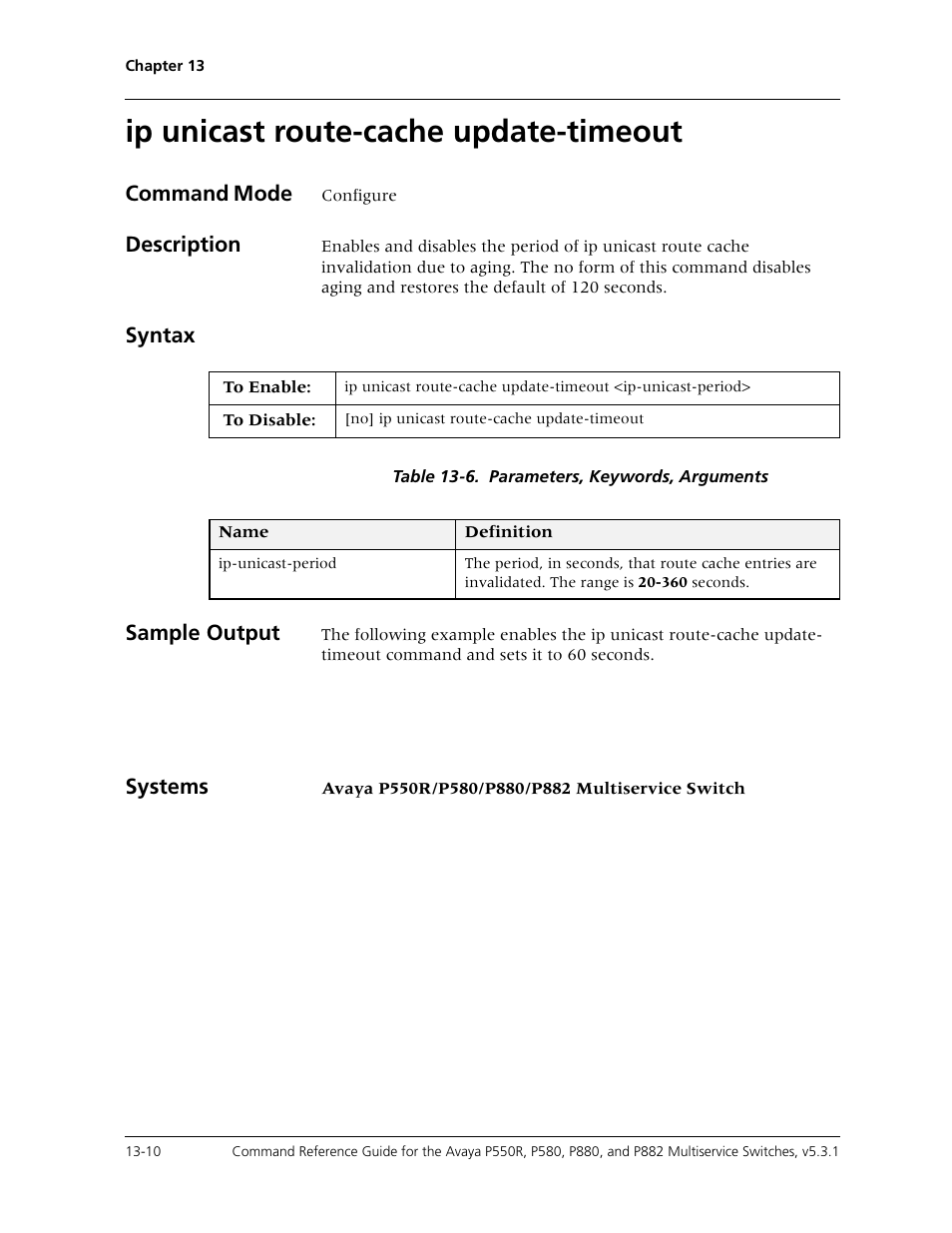 Ip unicast route-cache update-timeout, Ip unicast route-cache update-timeout -10 | Avaya Cajun P550R User Manual | Page 269 / 679