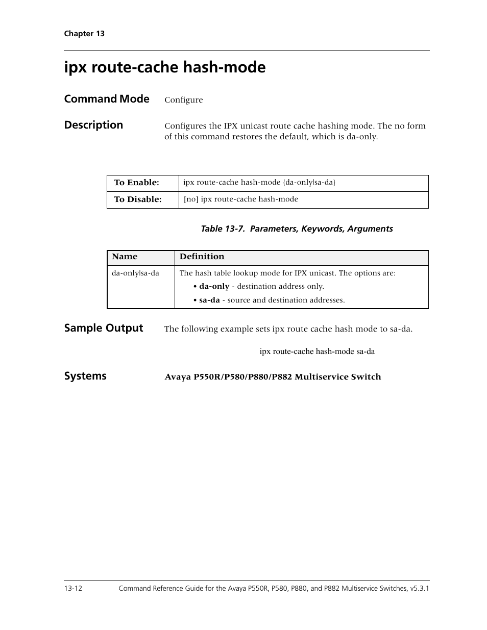 Ipx route-cache hash-mode, Ipx route-cache hash-mode -12, Command mode | Description, Sample output, Systems | Avaya Cajun P550R User Manual | Page 271 / 679