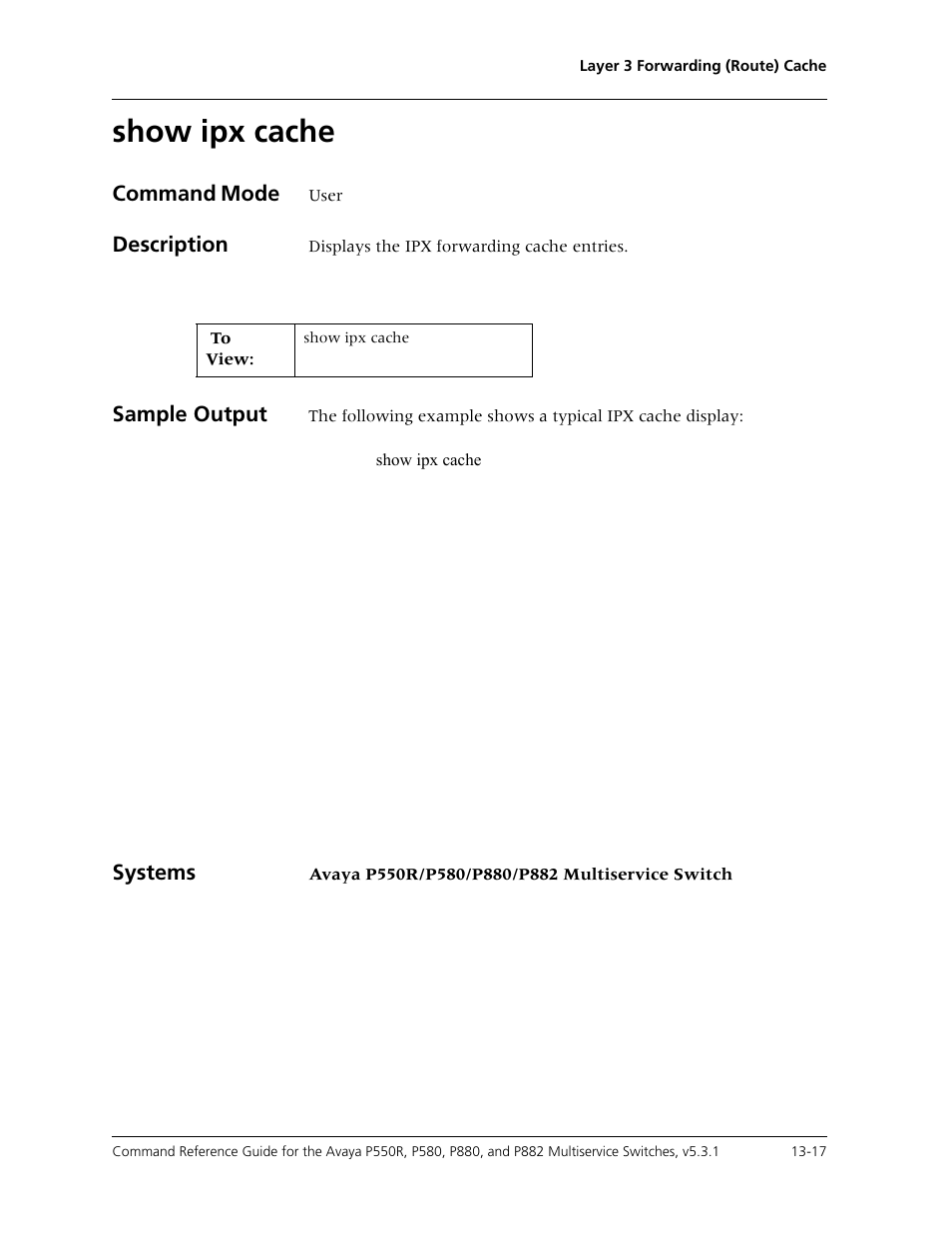 Show ipx cache, Show ipx cache -17 | Avaya Cajun P550R User Manual | Page 276 / 679