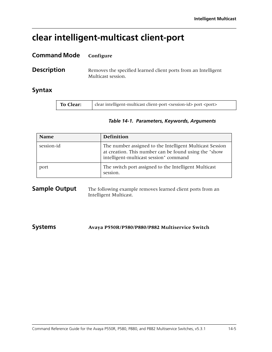 Clear intelligent-multicast client-port, Clear intelligent-multicast client-port -5 | Avaya Cajun P550R User Manual | Page 282 / 679