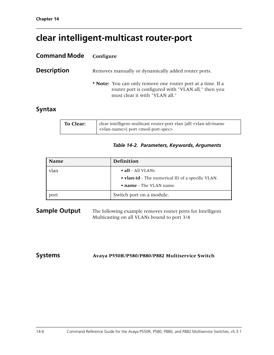 Clear intelligent-multicast router-port, Clear intelligent-multicast router-port -6 | Avaya Cajun P550R User Manual | Page 283 / 679