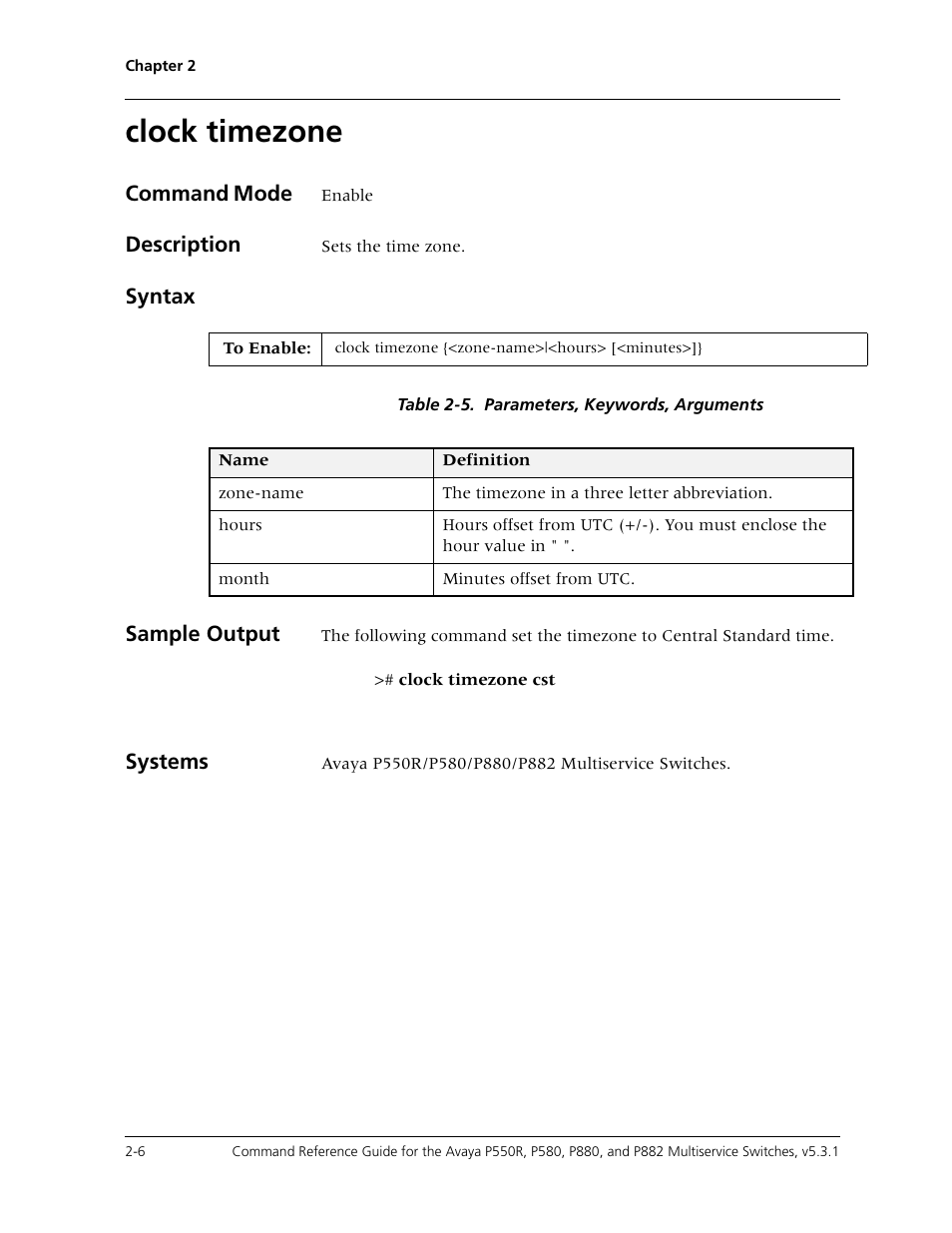 Clock timezone, Clock timezone -6 | Avaya Cajun P550R User Manual | Page 29 / 679