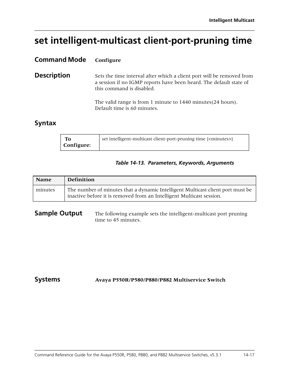 Set intelligent-multicast client-port-pruning time | Avaya Cajun P550R User Manual | Page 294 / 679