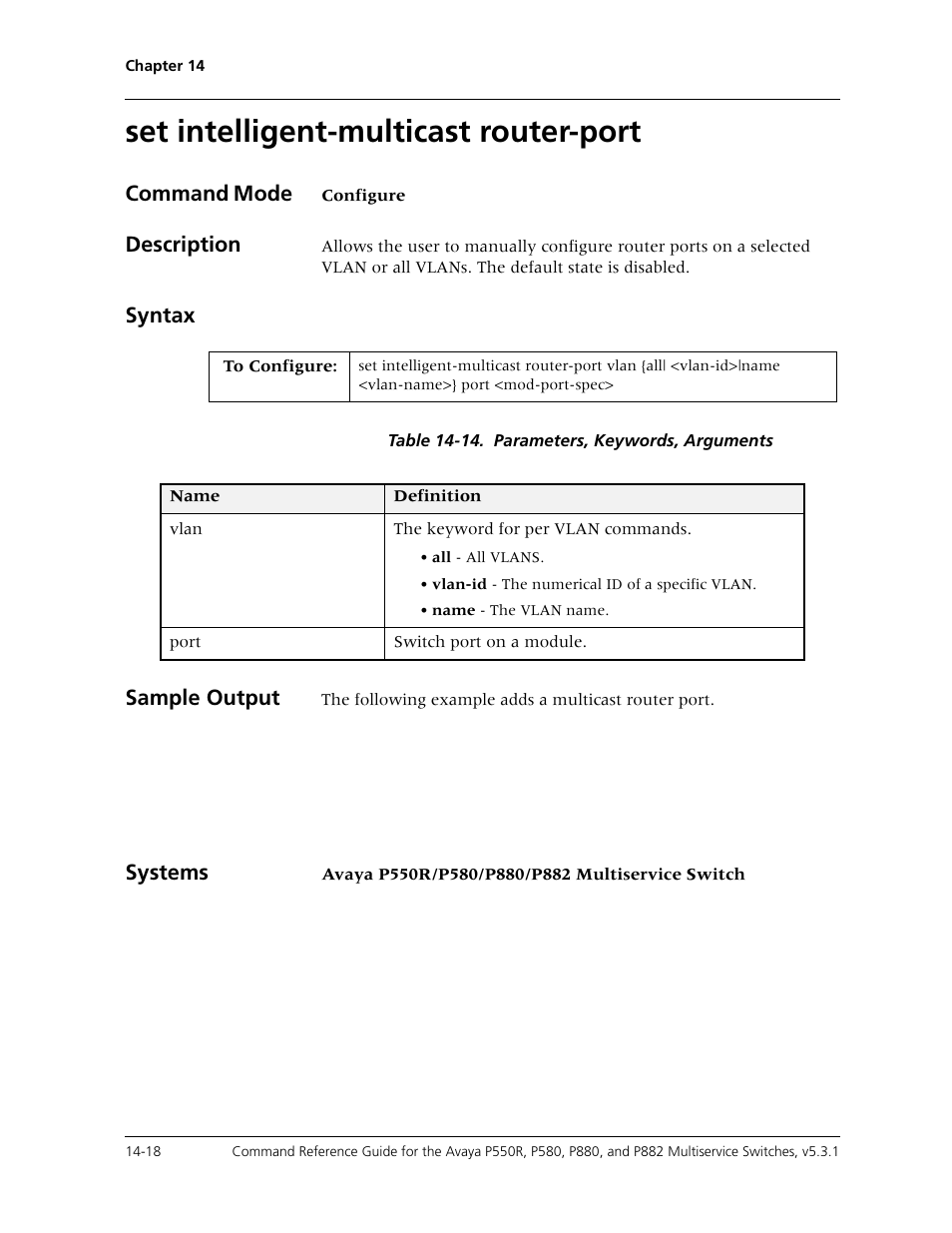 Set intelligent-multicast router-port, Set intelligent-multicast router-port -18 | Avaya Cajun P550R User Manual | Page 295 / 679