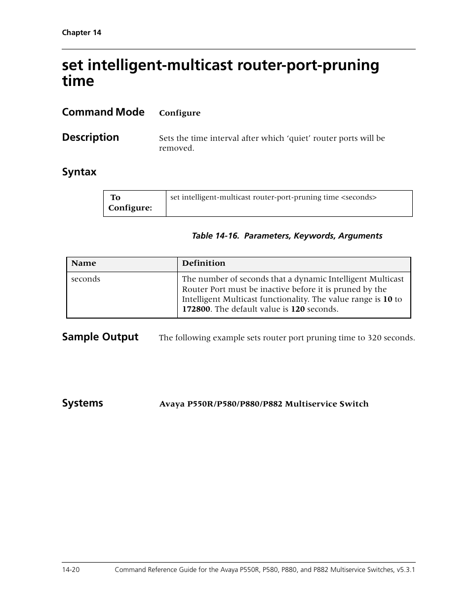 Set intelligent-multicast router-port-pruning time | Avaya Cajun P550R User Manual | Page 297 / 679