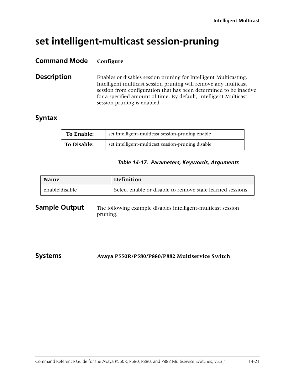 Set intelligent-multicast session-pruning, Set intelligent-multicast session-pruning -21 | Avaya Cajun P550R User Manual | Page 298 / 679