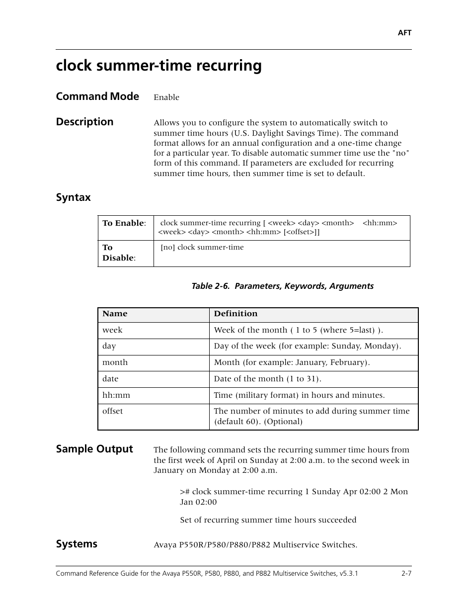 Clock summer-time recurring, Clock summer-time recurring -7 | Avaya Cajun P550R User Manual | Page 30 / 679