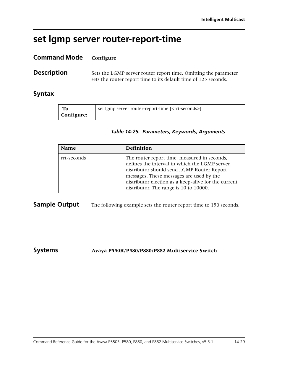 Set lgmp server router-report-time, Set lgmp server router-report-time -29 | Avaya Cajun P550R User Manual | Page 306 / 679