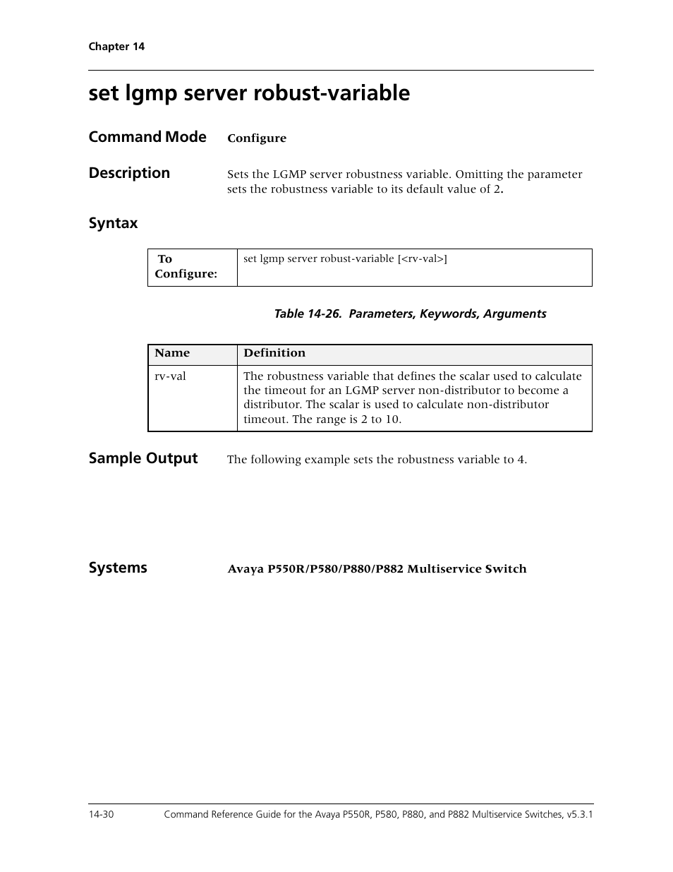 Set lgmp server robust-variable, Set lgmp server robust-variable -30 | Avaya Cajun P550R User Manual | Page 307 / 679