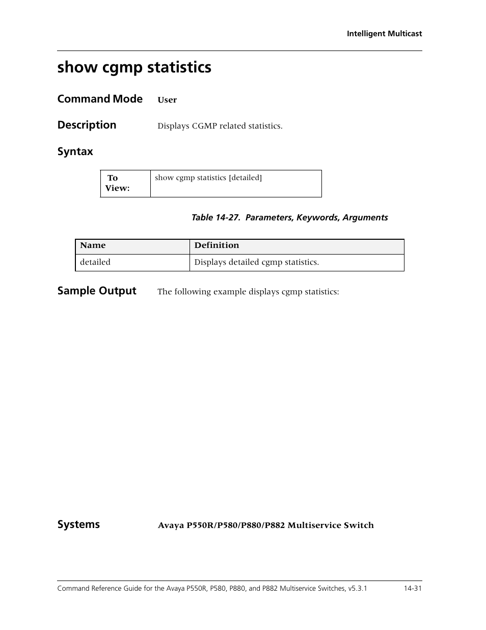 Show cgmp statistics, Show cgmp statistics -31 | Avaya Cajun P550R User Manual | Page 308 / 679