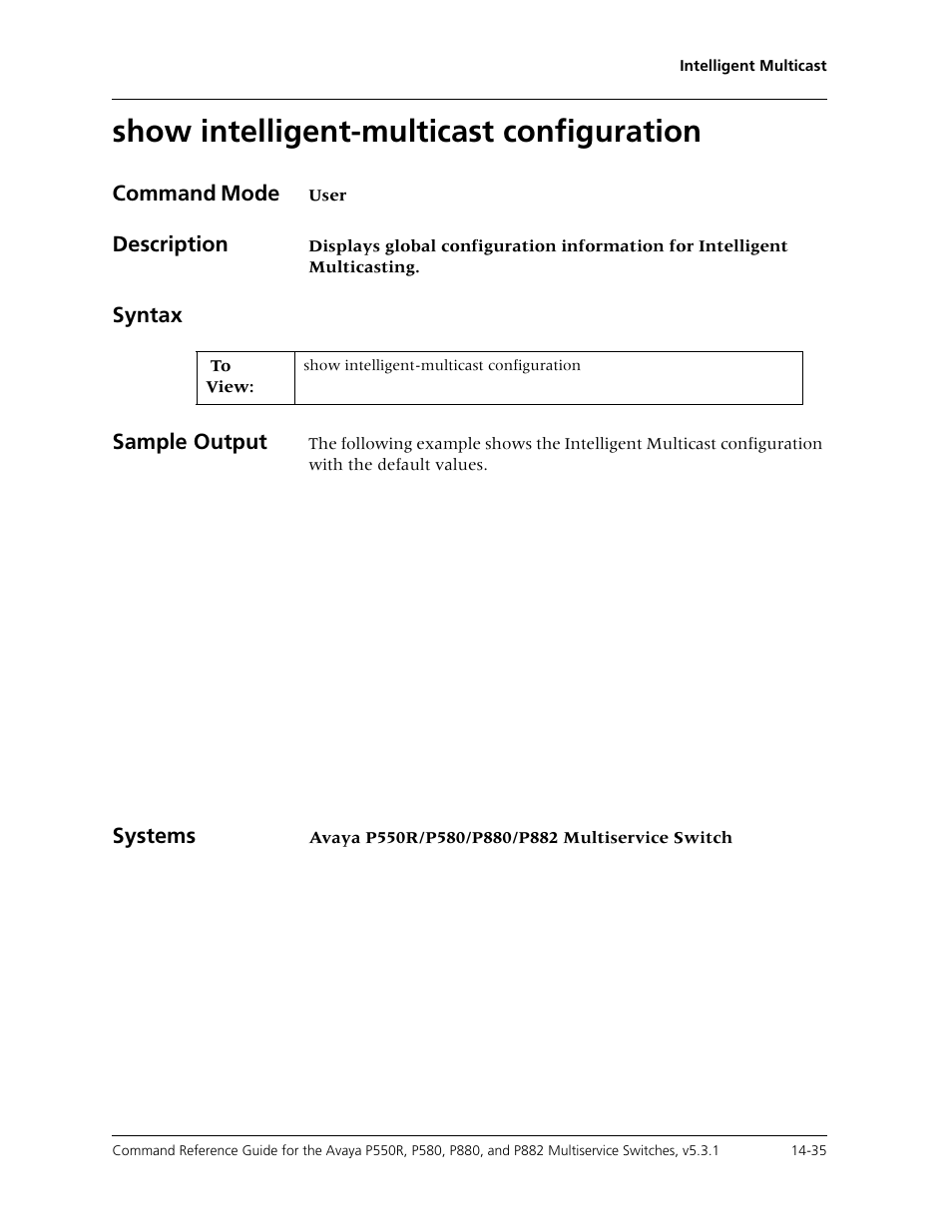 Show intelligent-multicast configuration, Show intelligent-multicast configuration -35 | Avaya Cajun P550R User Manual | Page 312 / 679