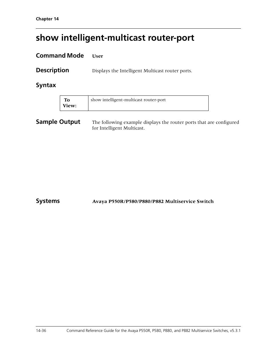 Show intelligent-multicast router-port, Show intelligent-multicast router-port -36 | Avaya Cajun P550R User Manual | Page 313 / 679