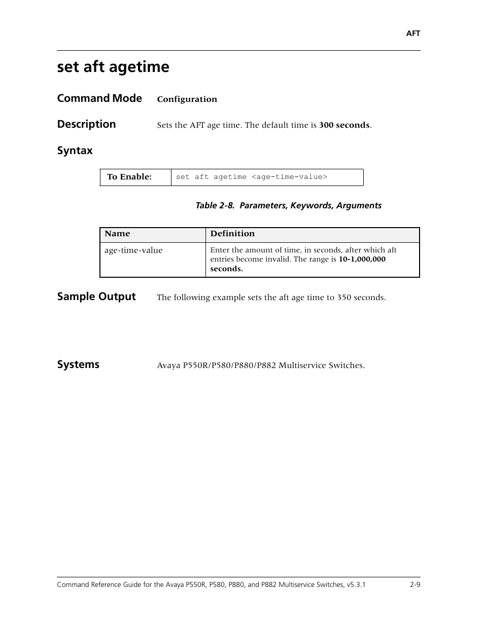 Set aft agetime, Set aft agetime -9 | Avaya Cajun P550R User Manual | Page 32 / 679