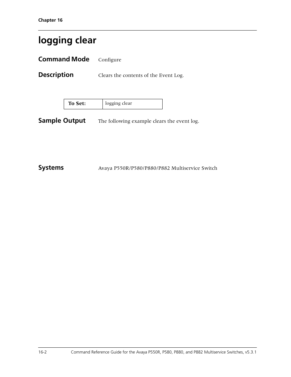 Logging clear, Logging clear -2 | Avaya Cajun P550R User Manual | Page 327 / 679