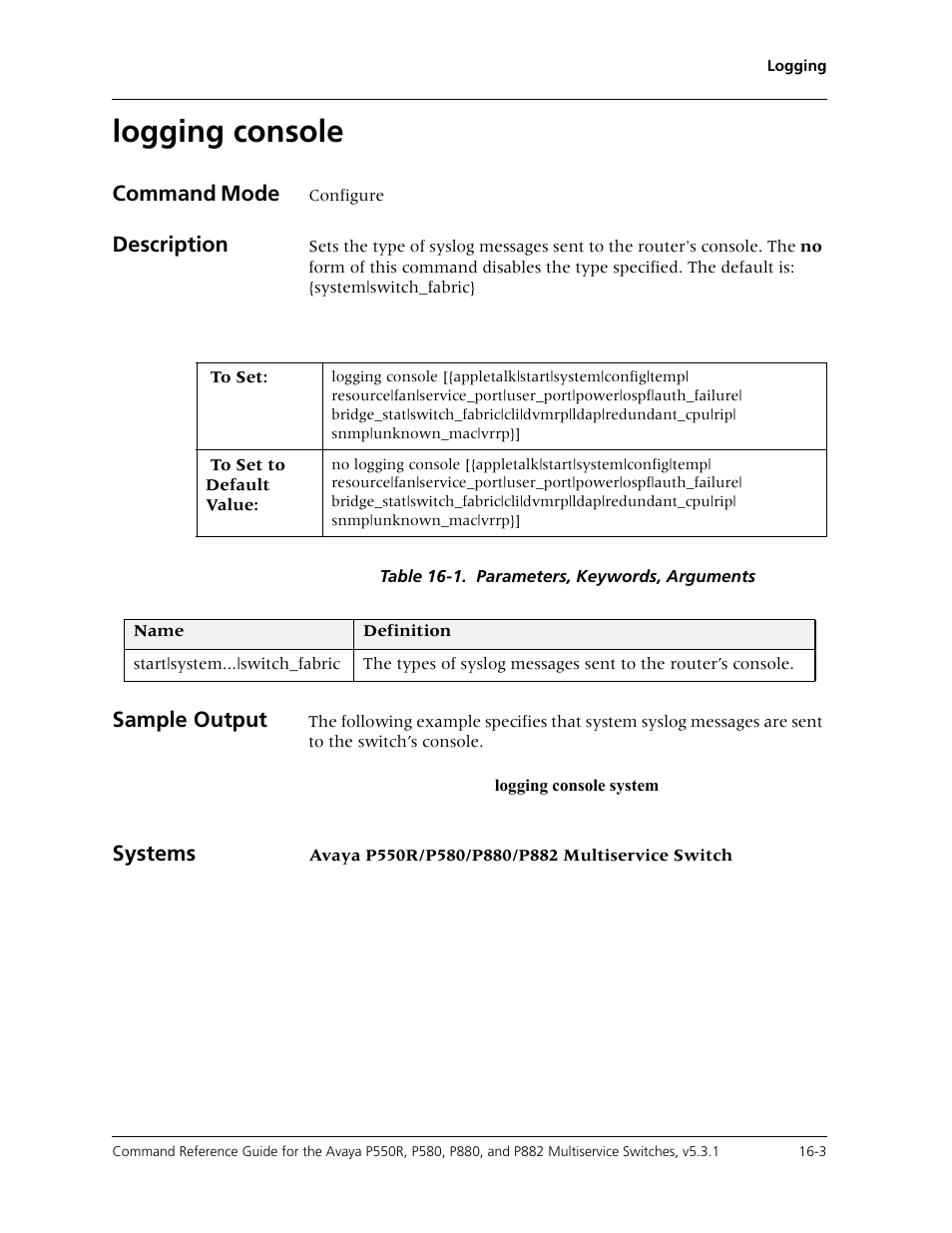 Logging console, Logging console -3 | Avaya Cajun P550R User Manual | Page 328 / 679