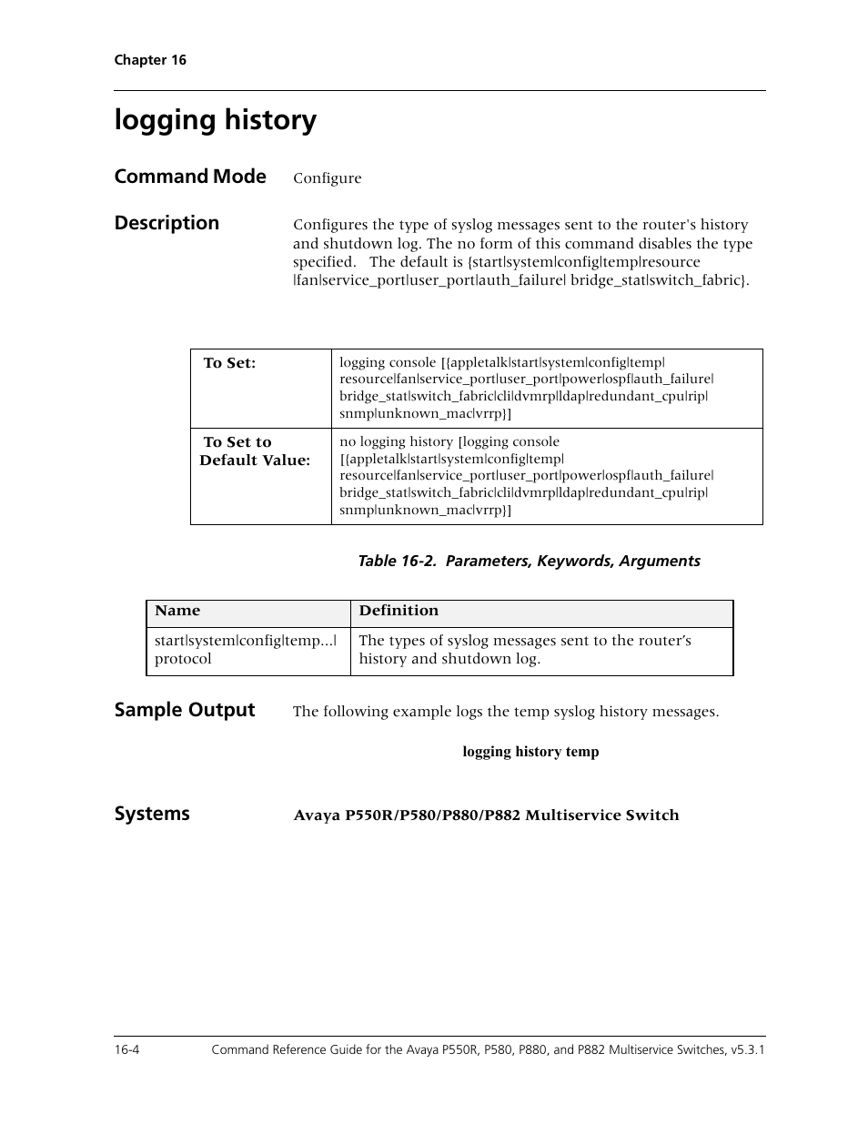 Logging history, Logging history -4 | Avaya Cajun P550R User Manual | Page 329 / 679