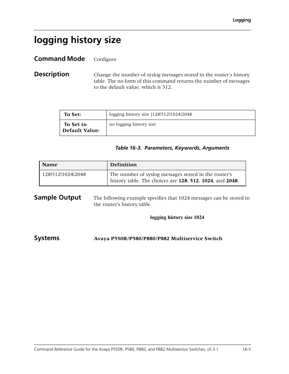 Logging history size, Logging history size -5 | Avaya Cajun P550R User Manual | Page 330 / 679