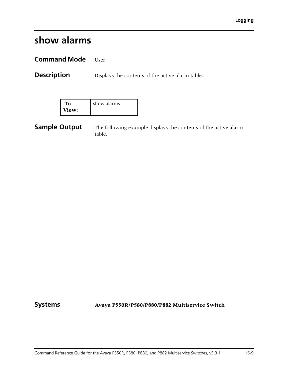 Show alarms, Show alarms -9 | Avaya Cajun P550R User Manual | Page 334 / 679