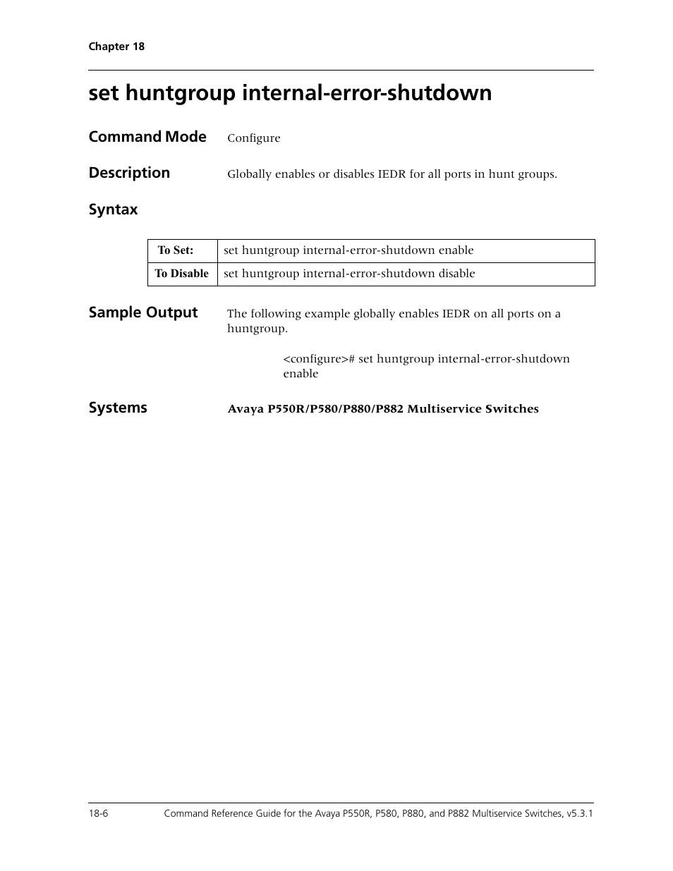 Set huntgroup internal-error-shutdown, Set huntgroup internal-error-shutdown -6 | Avaya Cajun P550R User Manual | Page 347 / 679