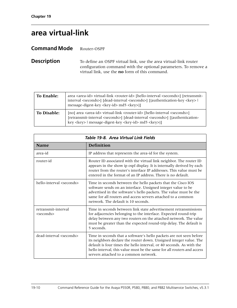 Area virtual-link, Area virtual-link -10, Command mode | Description | Avaya Cajun P550R User Manual | Page 357 / 679