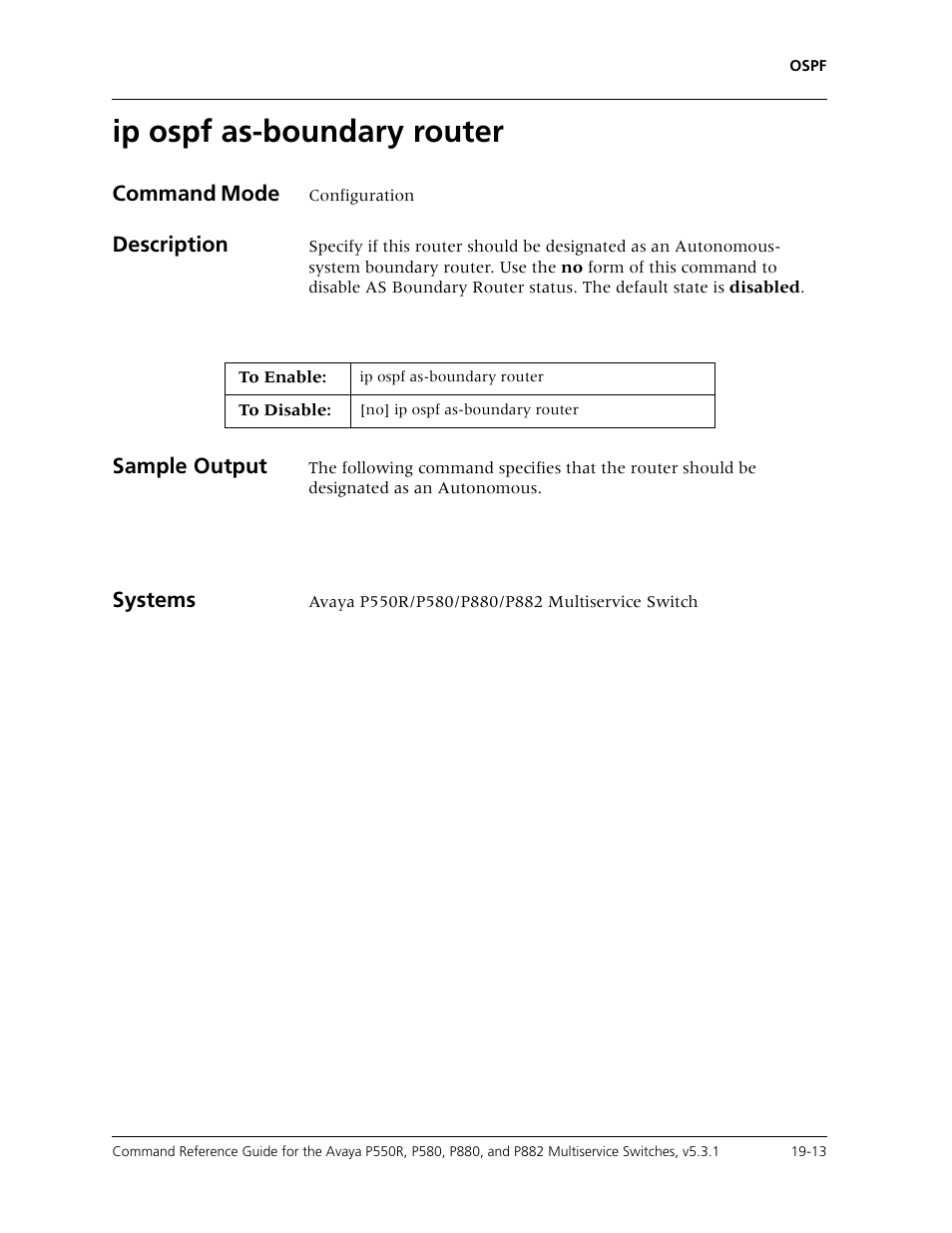 Ip ospf as-boundary router, Ip ospf as-boundary router -13 | Avaya Cajun P550R User Manual | Page 360 / 679