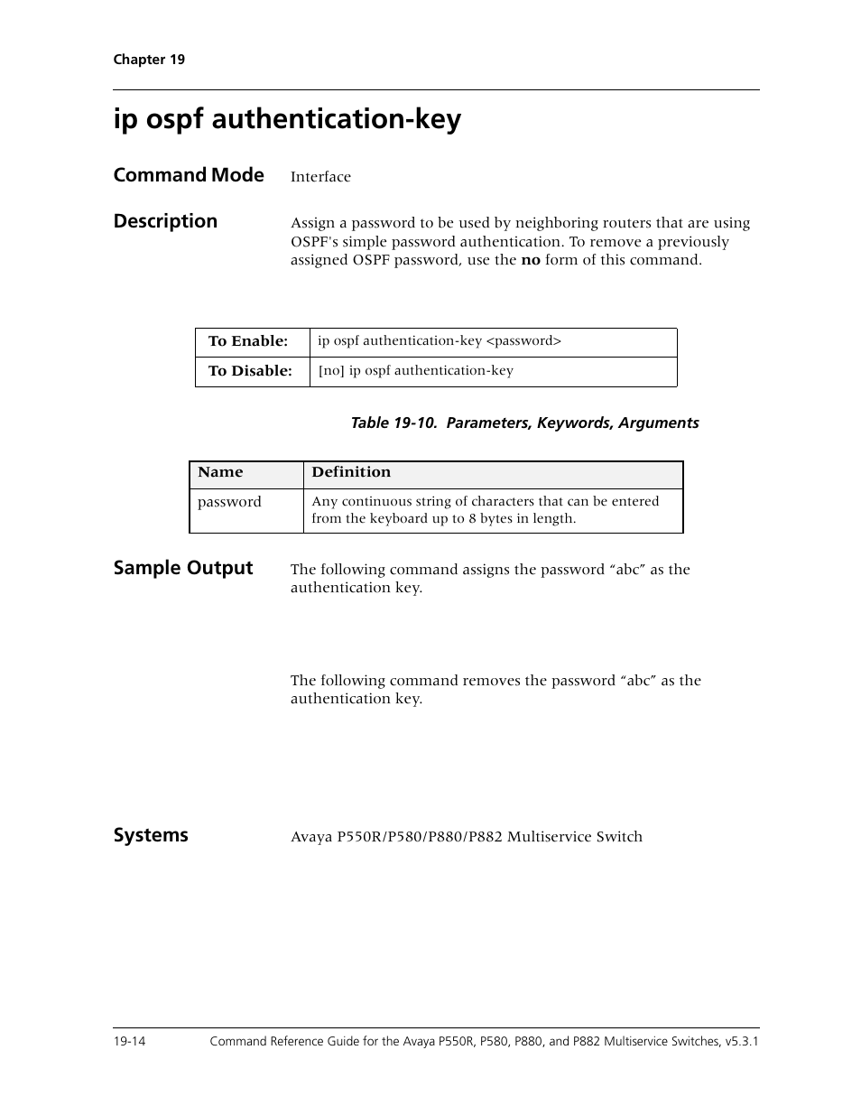 Ip ospf authentication-key, Ip ospf authentication-key -14 | Avaya Cajun P550R User Manual | Page 361 / 679