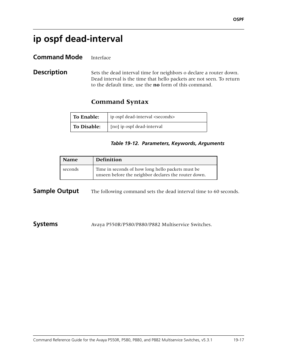 Ip ospf dead-interval, Ip ospf dead-interval -17 | Avaya Cajun P550R User Manual | Page 364 / 679