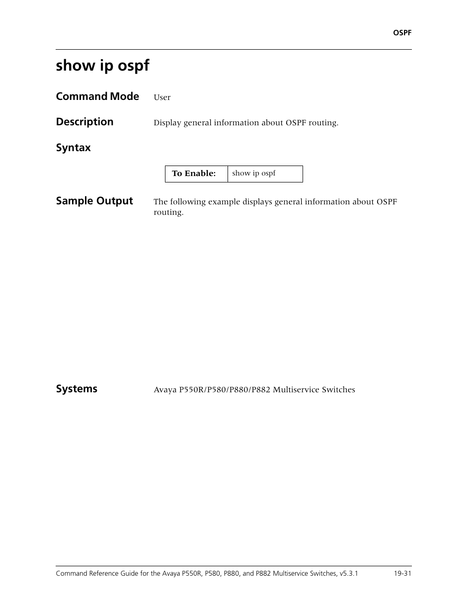 Show ip ospf, Show ip ospf -31 | Avaya Cajun P550R User Manual | Page 378 / 679