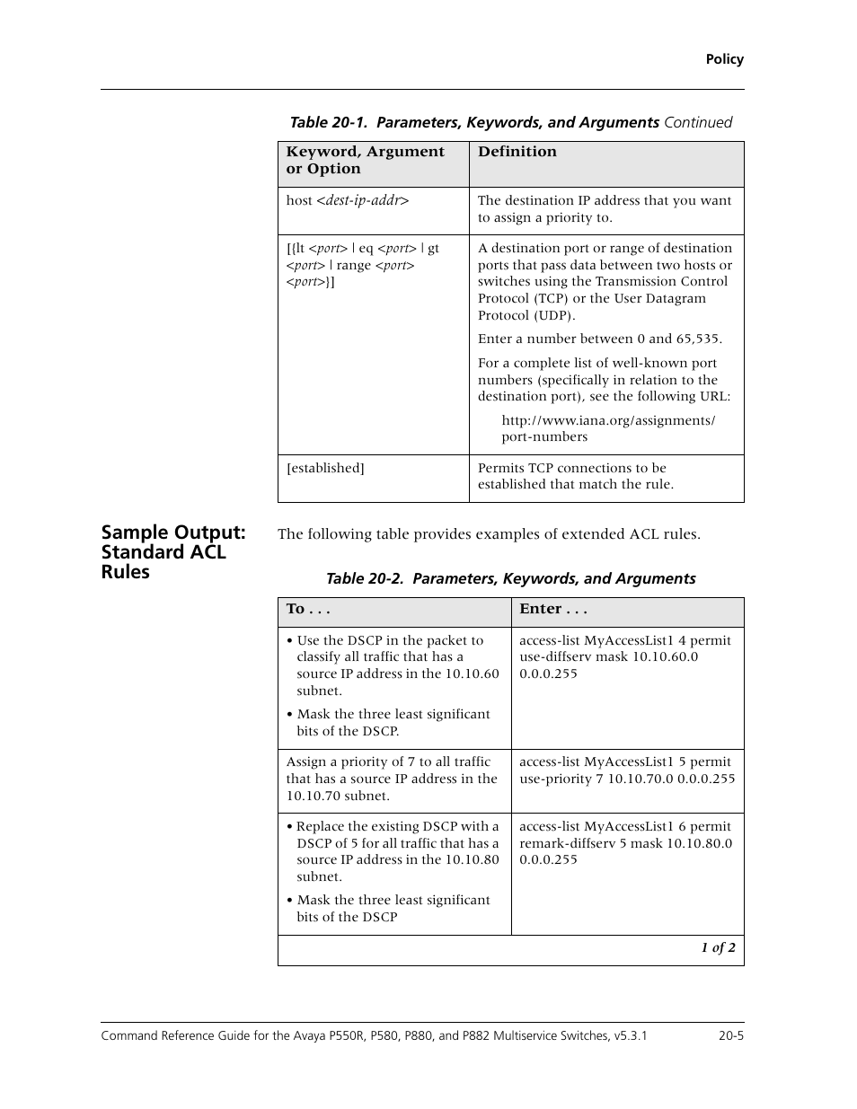 Sample output: standard acl rules | Avaya Cajun P550R User Manual | Page 392 / 679