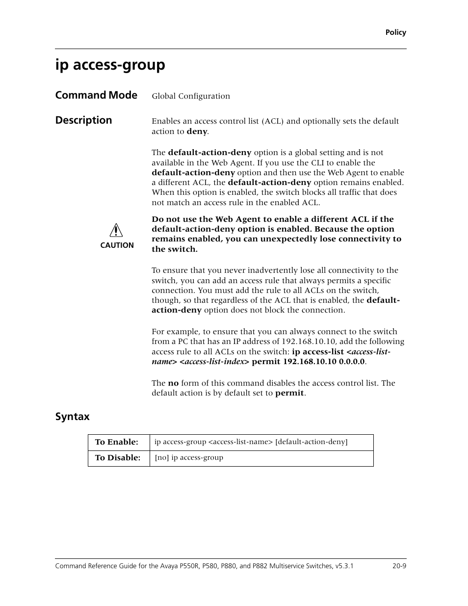 Ip access-group, Ip access-group -9 | Avaya Cajun P550R User Manual | Page 396 / 679