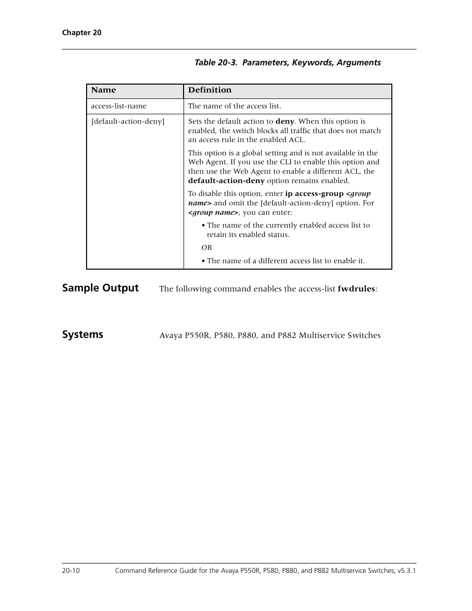 Sample output, Systems | Avaya Cajun P550R User Manual | Page 397 / 679