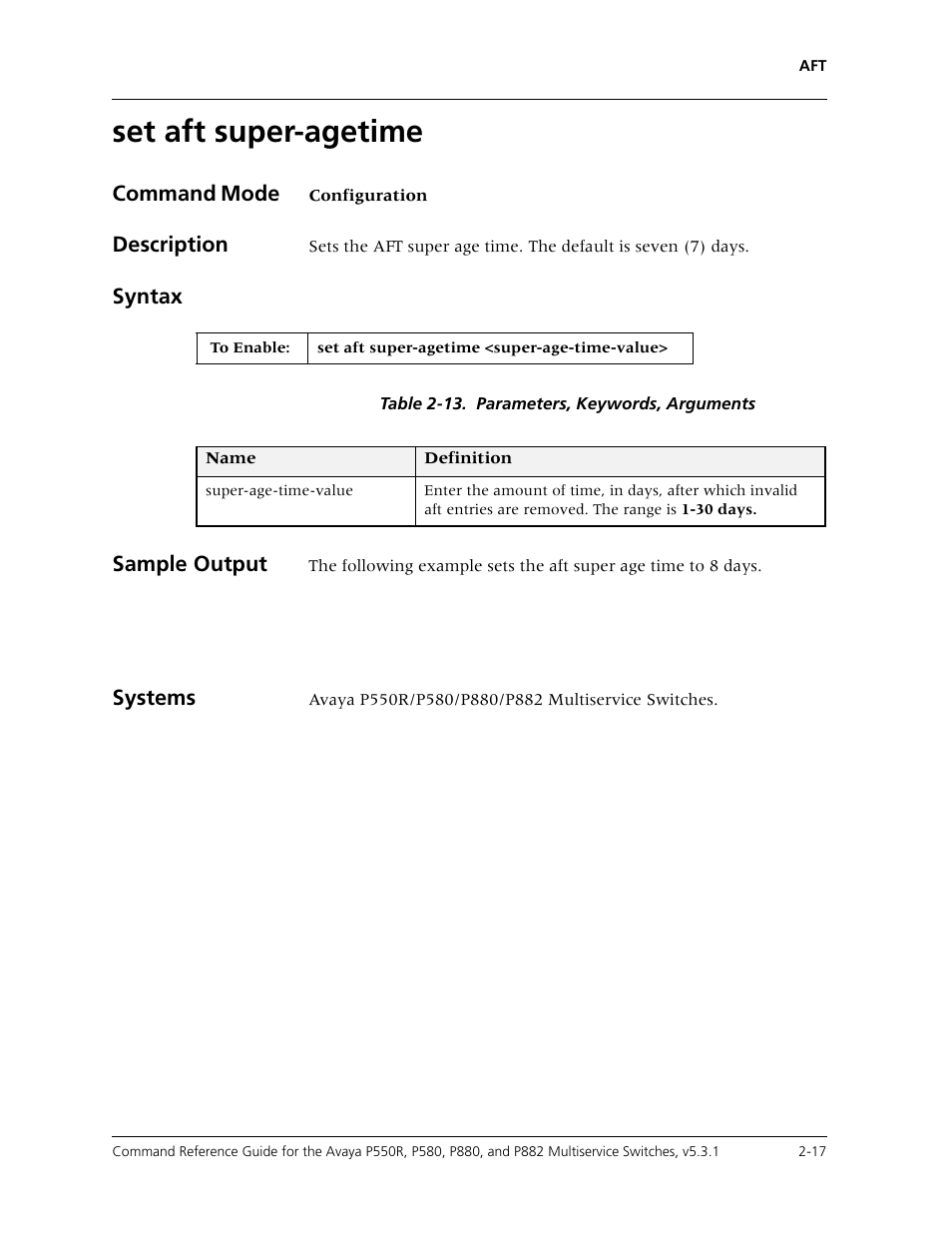 Set aft super-agetime, Set aft super-agetime -17 | Avaya Cajun P550R User Manual | Page 40 / 679