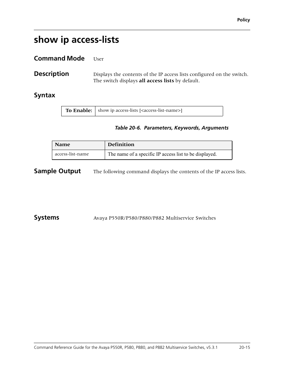 Show ip access-lists, Show ip access-lists -15 | Avaya Cajun P550R User Manual | Page 402 / 679