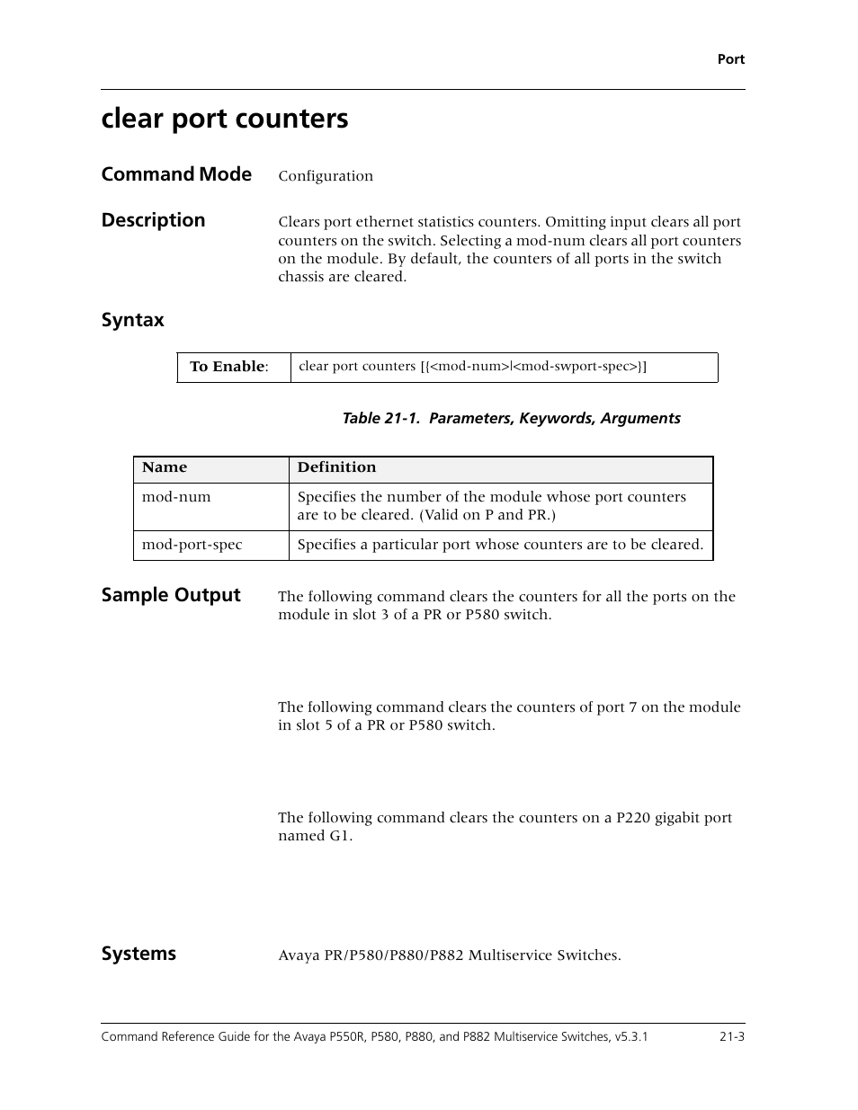 Clear port counters, Clear port counters -3 | Avaya Cajun P550R User Manual | Page 406 / 679