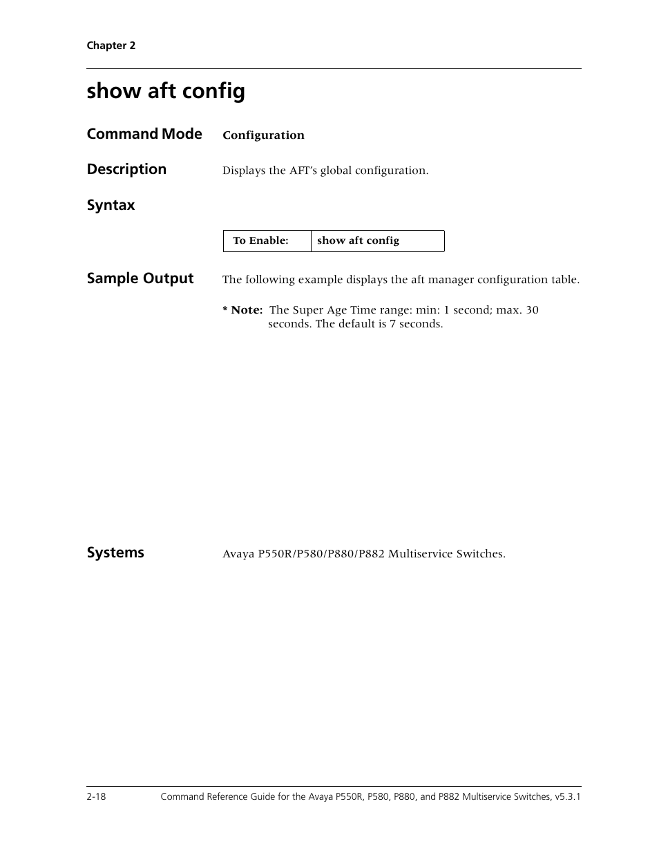 Show aft config, Show aft config -18 | Avaya Cajun P550R User Manual | Page 41 / 679