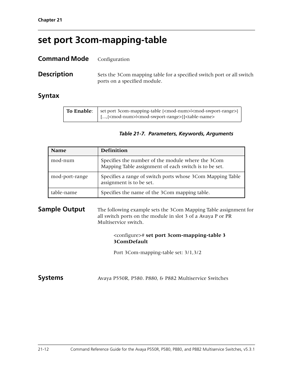 Set port 3com-mapping-table, Set port 3com-mapping-table -12 | Avaya Cajun P550R User Manual | Page 415 / 679