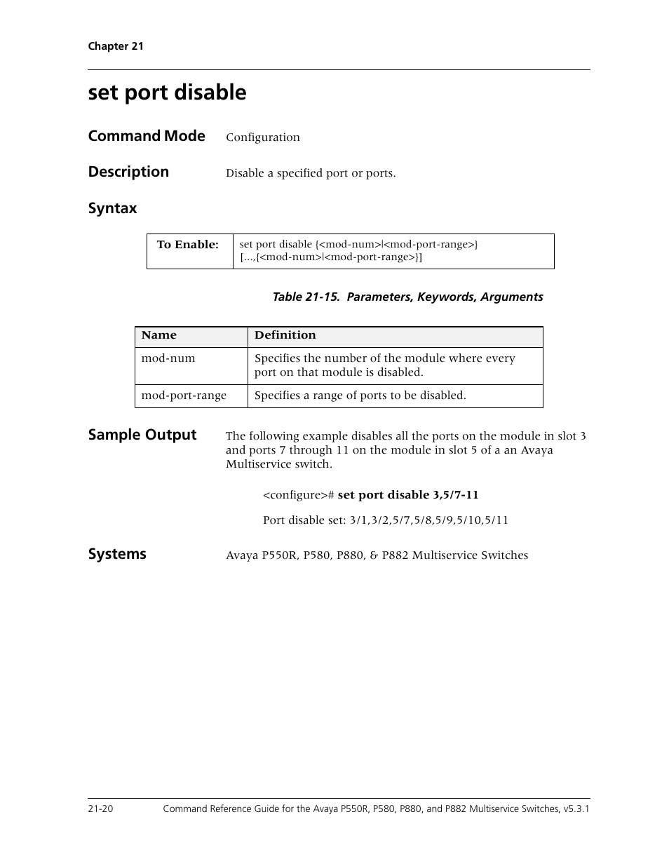 Set port disable, Set port disable -20 | Avaya Cajun P550R User Manual | Page 423 / 679