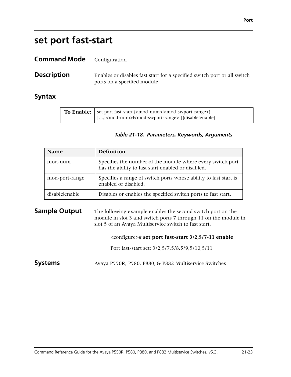 Set port fast-start, Set port fast-start -23 | Avaya Cajun P550R User Manual | Page 426 / 679