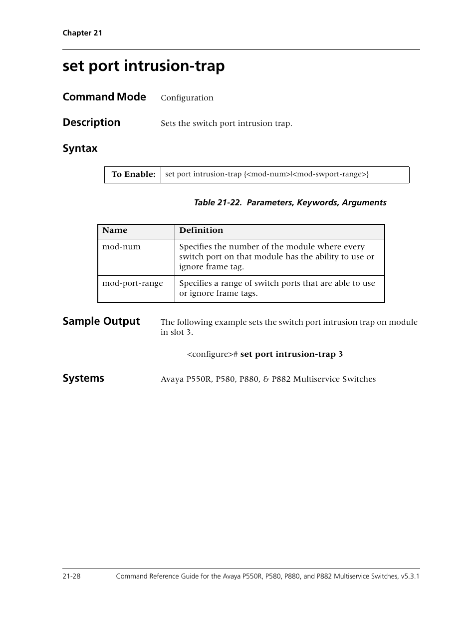 Set port intrusion-trap, Set port intrusion-trap -28 | Avaya Cajun P550R User Manual | Page 431 / 679