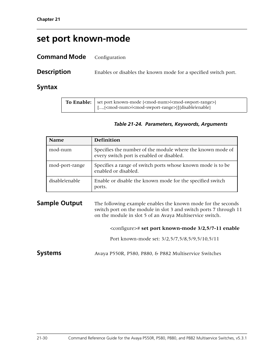 Set port known-mode, Set port known-mode -30, Set port intrusion-trap-timerset port known-mode | Avaya Cajun P550R User Manual | Page 433 / 679