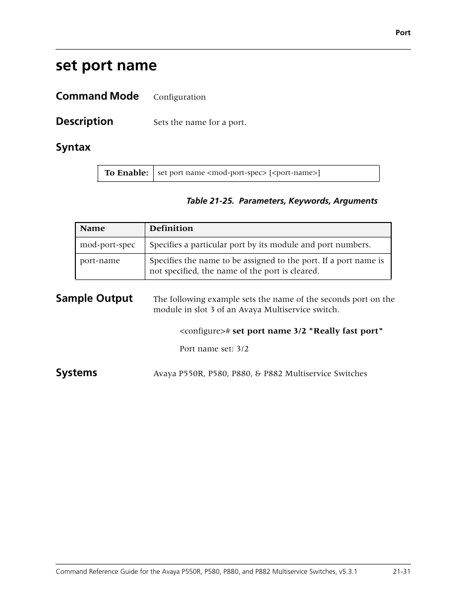 Set port name, Set port name -31 | Avaya Cajun P550R User Manual | Page 434 / 679