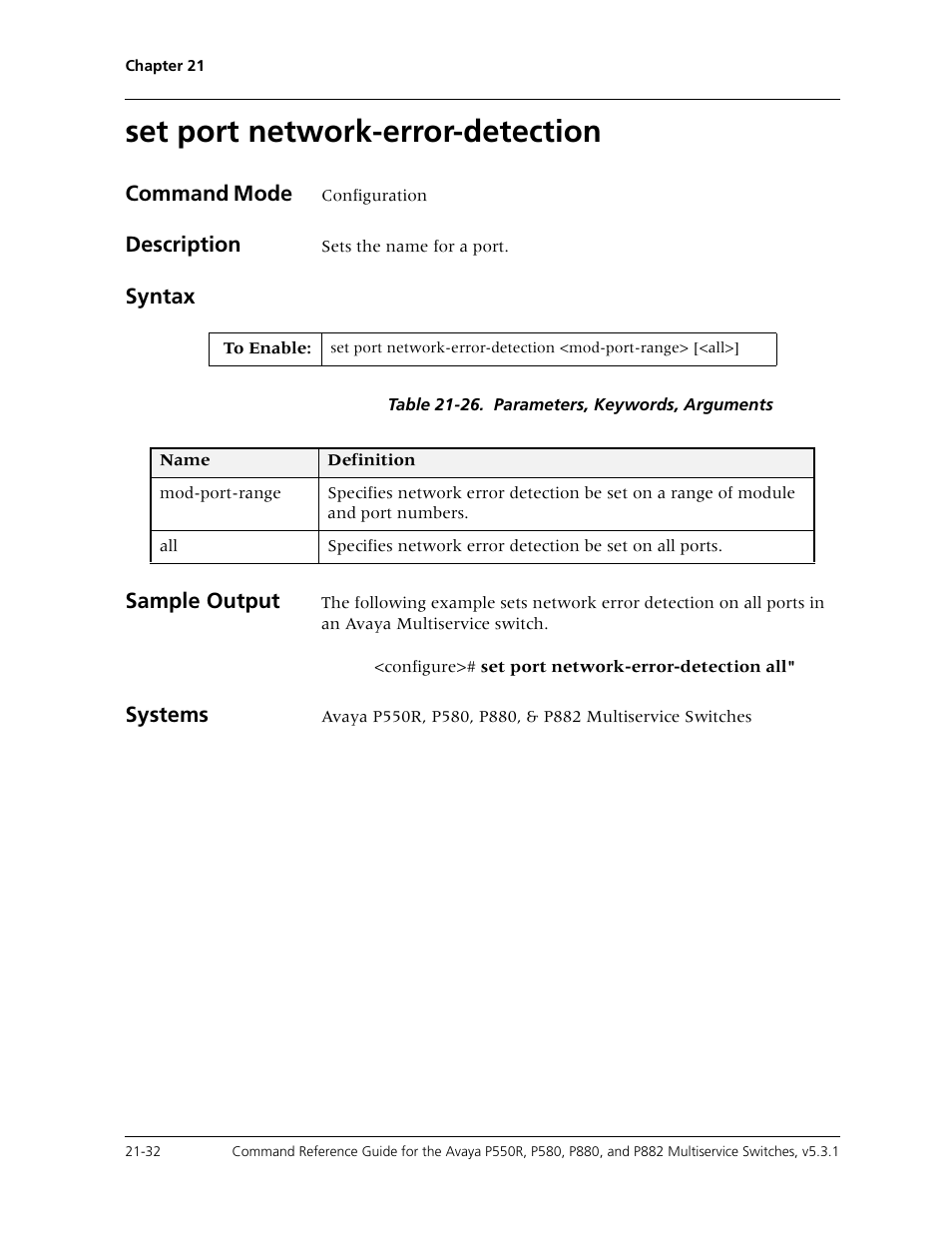 Set port network-error-detection, Set port network-error-detection -32 | Avaya Cajun P550R User Manual | Page 435 / 679