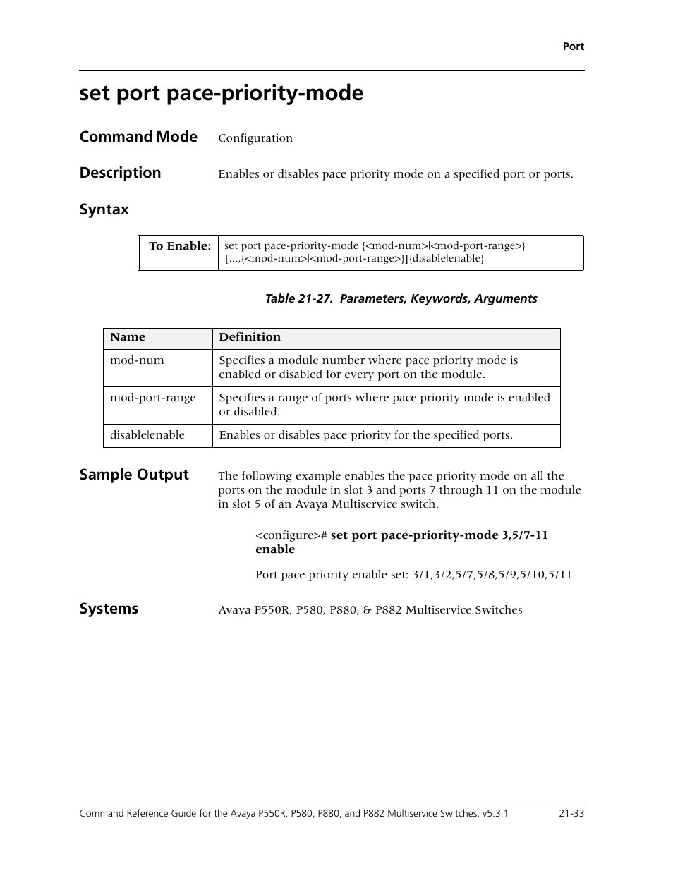 Set port pace-priority-mode, Set port pace-priority-mode -33 | Avaya Cajun P550R User Manual | Page 436 / 679